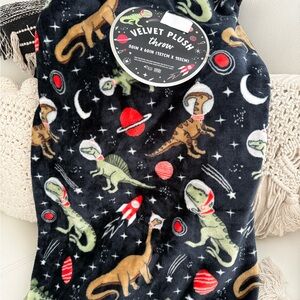 Velvet Plush throw Dinosaur Space Adventure Throw Blanket - Black